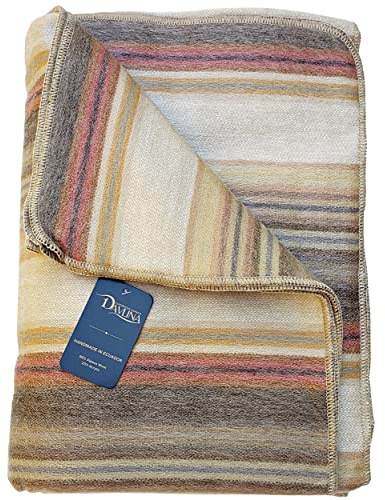 DAVLINA, Alpaca Wool Throw Blanket | Super Soft, Lightweight, Breathable and Hypoallergenic | Non-Itchy or Scratchy (Beige Brown Varicolored, Queen (U.S. Standard))