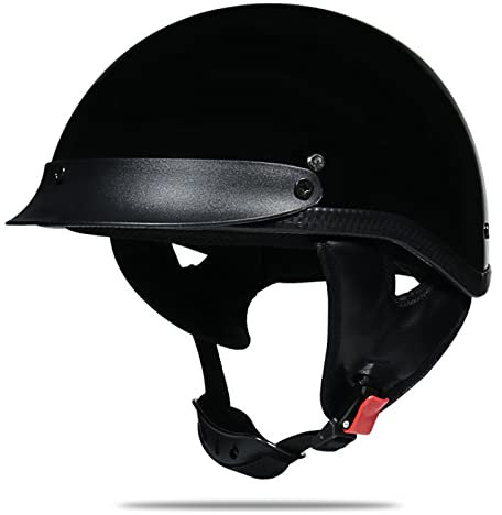 retrò Casco Mezzo da Moto, Aperto Faccia Demi Casco ECE DOT Omologato, Mezzo Casco Jet da Moto, Portatile Casco Mezzo Aperto, Mezzo Casco Scodella per Uomo Donna(Nero)