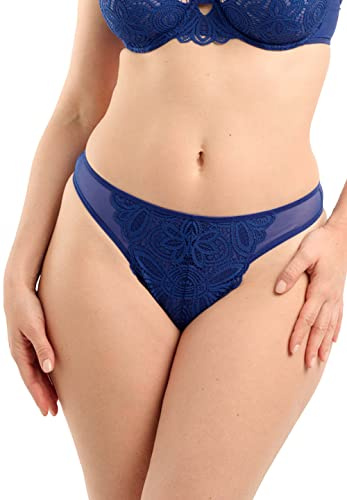 sans Complexe, String, Modèle Attirance, Femme, Dentelle et Tulle créent des Jeux de Transparence sur Votre Peau, Bleu Mazarine, 50-52