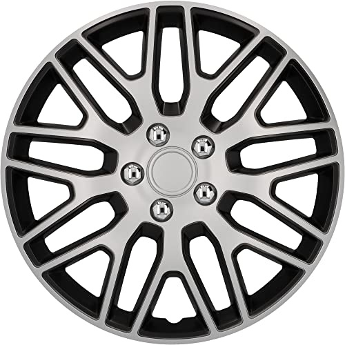 cartrend Radkappen Branch, 16 Zoll, für alle gängigen Stahlfelgen, aus Spezial-ABS-Qualitätskunststoff, schlagfest, zweischichtige Metallic-Lackierung, überlackierbar, schwarz-silber, 4 Stück
