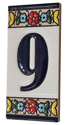 Mini Altea - Piastrelle in ceramica con numero civico, motivo floreale, 7,5 x 3,5 cm (numero 9)