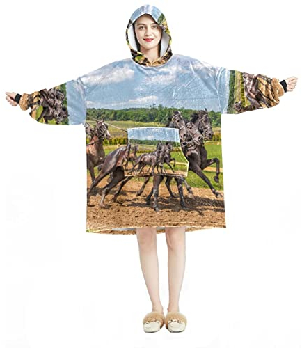 Felpa con cappuccio indossabile,Felpa con cappuccio oversize coperta,modello di cavalli frusta, Multicolore, taglia unica