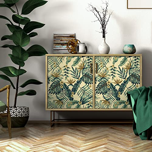 funlife Möbelfolie Selbstklebend Mit Palmen Muster, Klebefolie Grün Blätter Möbelfolie, Wasserdicht Dekorfolie für Möbel Schrank Wand, 40x125cm Sommer Pflanzen Möbelaufkleber
