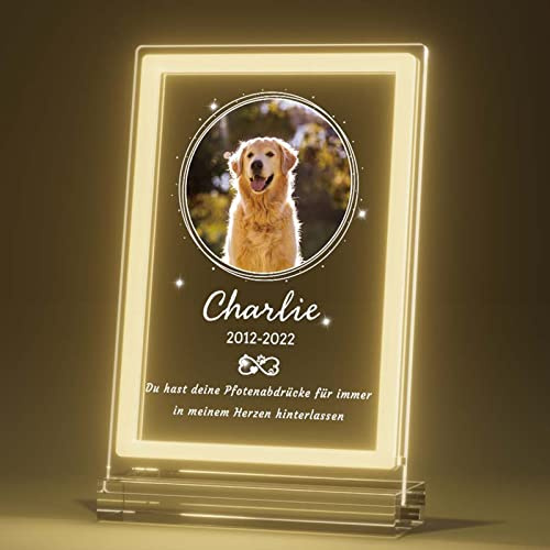 Bemaystar Personalisiert Gedenktafel für Haustiere Gedenkstein für Hunde mit Bild Gedenkstätten Hunde-Bilderrahmen für Katze und andere Haustiere Tiere Haustier-Hund-Gedenk Geschenke Foto Nachtlampe
