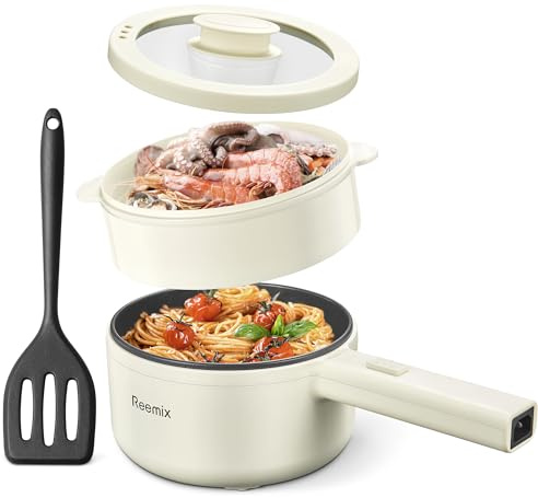 Hot Pot Electric With Steamer, 1.6L Ramen Cooker Non-Stick Sauté Pan