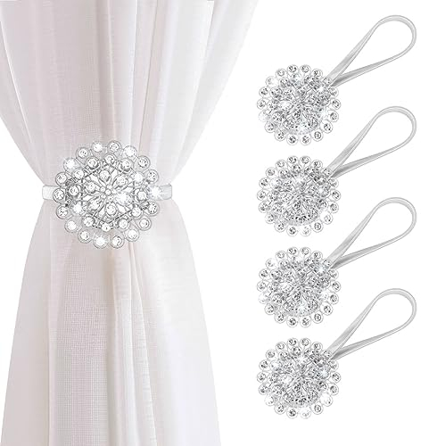 AULEEP Magnetische Raffhalter, 4 Stück magnetische dekorative Vorhänge Vorhangclips Schnalle, Starry Star Vorhangspange, im europäischen und amerikanischen Stil (Silber)