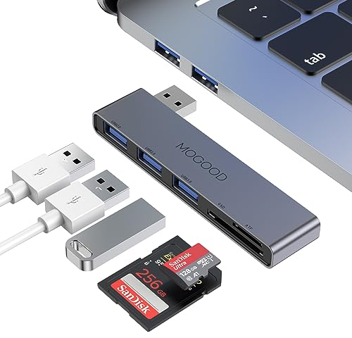 MOGOOD HUB USB, Adaptateur Multiport USB 5 en 1, Extendeur Type A 1×USB3.0, 2×USB2.0, Lecteur de Carte Mémoire USB pour SD, Micro SD, SDHC, SDXC, Ordinateur Portable, PC, Souris, Clavier, Clé USB