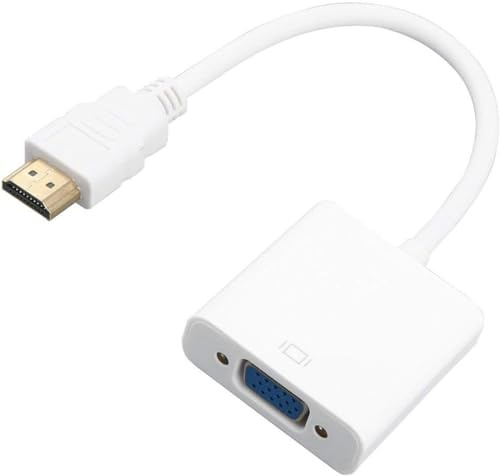 EWANTO Adaptador HDMI a VGA de 25 cm para convertidor de vídeo, Full HD 1080P, VGA, cable HDMI macho a hembra para HDTV, PC, portátil, DVD, color blanco