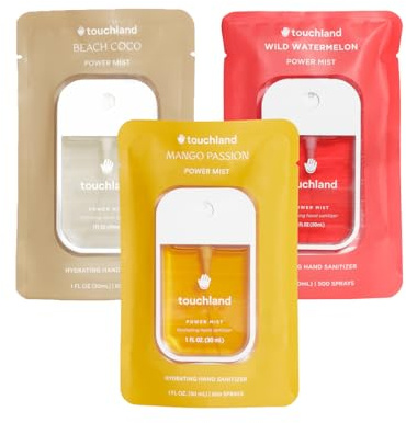 Touchland Hydrating Hand Sanitizer Spray – Tropical Trio Set (Mango Passion, Beach Coco, Wild Watermelon) – 3 x 1 FL OZ Travel Size Mists