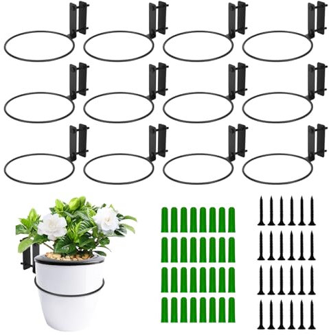 Rasugarlary 12 Stück 10,2 cm Wand-Pflanzenhalter-Ring, Blumentopfhalter-Ring, verstellbare Metall-Pflanzgefäßhaken, Wandmontage, Halterung für Wand, Balkon, Garten, Hof