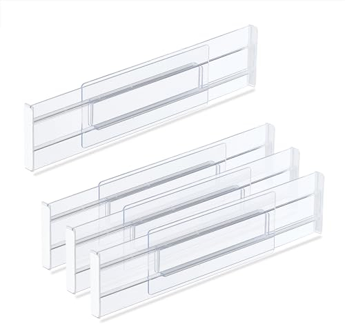 Relaxdays Schubladentrenner, 4er Set, verstellbare Ladentrenner Schublade 28 bis 52,5 cm, Schubladenteiler, transparent