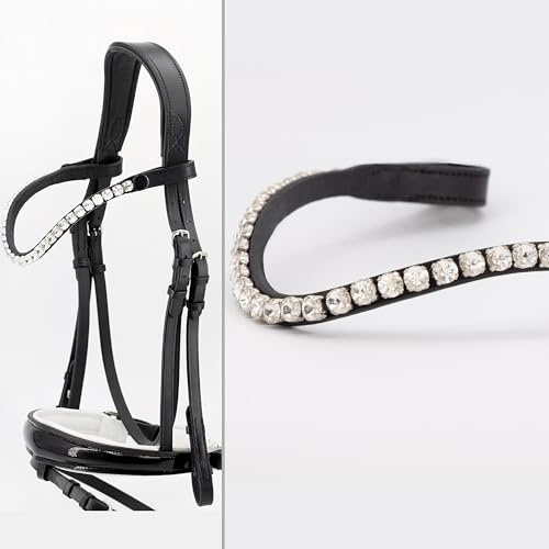 Heinick Trense Performance Weiß Lack Zaumhaken Serie Glow ~ Warmblut ~ (Stirnriemen Glow-Silver)