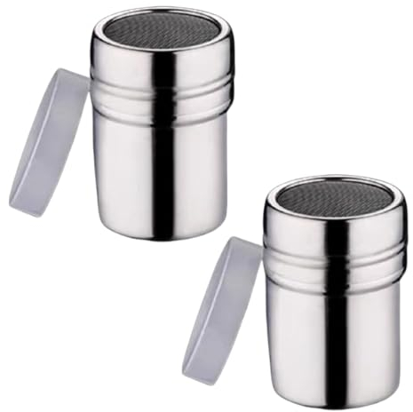 2 Piezas De Saleros De Cocina,Salero,Azúcar En Polvo, Harina, Espolvoreador De Café Capuchino, Para Plantillas, Cacao, Azúcar En Polvo, Tapa De Café, Acero Inoxidable, Cacao En Polvo
