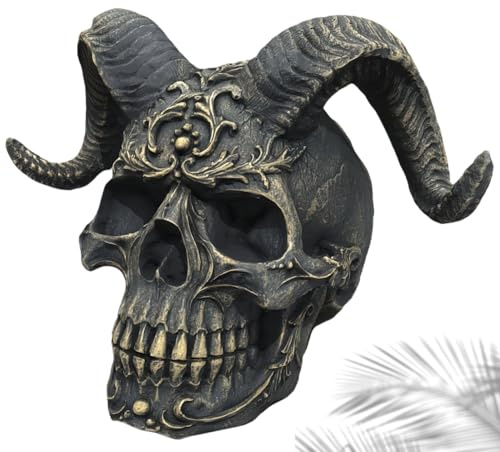 Skull Figurine Resin Black - Demon Skeleton Sculpture Statue - Halloween Decoration Gothic Skull Head Ornament - Home Office Desktop Accessories Decor 14cm - Birthday Mysterious Creative Present