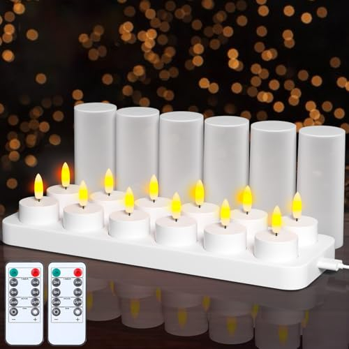 EXTSUD 12 Velas de té LED con temporizador, recargables, sin llama, sin llama, luz nocturna, velas eléctricas, para jóvenes, decoración de mesa