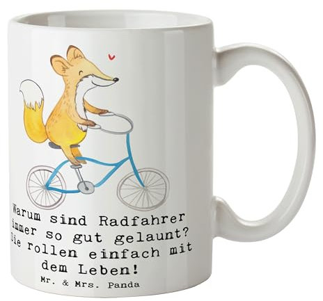 Mr. & Mrs. Panda Tasse Radsport Glück - Geschenk, Radfahrer, Leidenschaft, Indoor-Sport, Teetasse, Kaffeetassen, Rennradfahrer, Kraft, Energie,