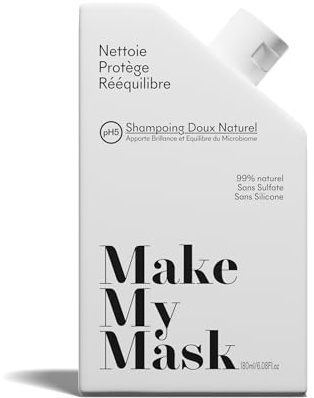 MakeMyMask Shampoing Naturel Universel pH5 180mL - Lave, Hydrate, Protège - Sans Sulfate ni Silicone - OK lissage - Rééquilibre le microbiome