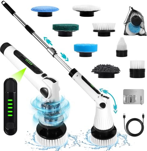 Cepillo Eléctrico Limpieza 8 en 1 para Hogar, Giratorio e Inalámbrico con 8 Cabezales Reemplazables - Fregadora Giratoria