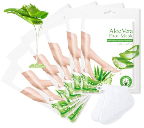 6 Paar Fußmaske Hornhaut Entfernen FußPeeling Fussmaske, Feuchtigkeitsspendende Fußmasken Socken, Fußpflege für Trockene und Rissige Füße, Fussmaskensocken für Männer und Frauen Fusspflege (Aloe Vera)