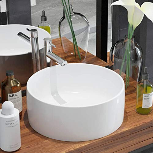 ShGaxin Lavabo, Lavabo sobre Encimera, Lavabo Baño, Muebles De Baño, Mueble Lavabo, Redondo de cerámica Blanco 40x15 cm