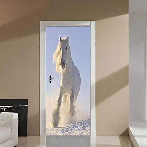 Türfolie Selbstklebend Lila Beige Pferd Türtapete Selbstklebend PVC Wasserdichte Türposter Selbstklebend Abnehmbar Türaufkleber Schlafzimmer Küche Bad Türtapete 90x200 cm