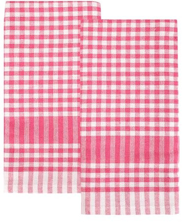 Talking Tables 2 x Raspberry Pink Gingham Kitchen Tea Towels Table Linen Fabric Dish Cloths Large Checkered Cloth Napkins Absorbent Durable Soft Cotton Quick Drying, ECO Packaging 45cm x 70cm