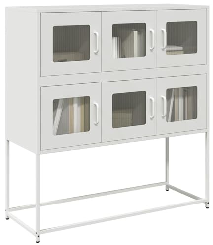 THOYTOUI Sideboard, Mehrzweckschrank Storage Cabinet Buffetschrank Küchenbuffet Geeignet für Camera da letto Ufficio Cucina Corridoio Weiß 100,5x39x107 cm Kaltgewalzter Stahl