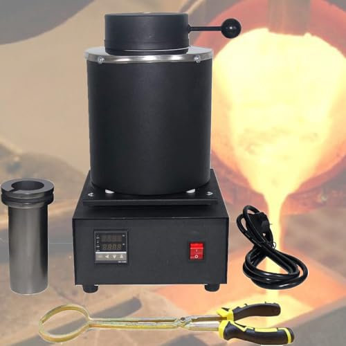 Forno di fusione dell'oro, macchina per forno di fusione digitale da 1600 W, con crogiolo in grafite, attrezzatura per forno di fusione dei metalli, per la fusione e la raffinazione dei meta,2KG