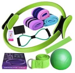 Generisch Pilates Essentials Kit Mit Farbige Box, 10 Stück Pilates Ring Set, Pilates Set für zuhause, Pilates zubehör, Für Beine Arme Und Oberschenkel Gewichtsverlust Ausrüstung (Grün)