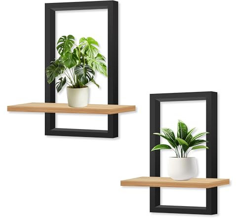 YiYa 2 pcs Étagères en Bois pour la Décoration Murale Étagère Murale Bohème Moderne Beige Étagère Flottante pour la Cuisine, la Chambre, la Salle de Bain, Salon,Dortoir