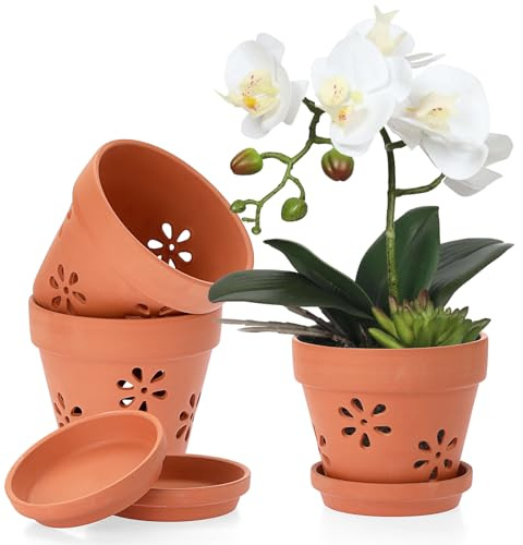 OGANAZI 3 Pcs Terrakotta Blumentopf mit Untersetzer Klein Tontöpfe 15cm | Atmungsaktive Blumentöpfe mit Ablaufloch Rund Pflanzgefäß Balkon Kräutertopf Indoor Übertopf Set Geschenk für Gartenliebhaber