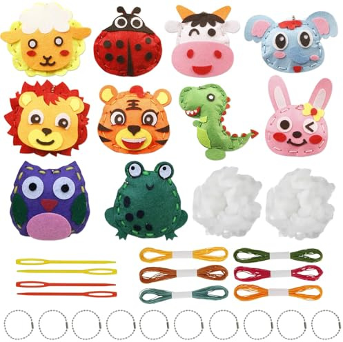 Kit Couture Enfant Animaux Forêt DIY – 10 Pièces Tricotin Artisanat 8x16cm – Activité Manuelle Créative Cadeau Anniversaire Fille Garçon 7 Ans et Plus