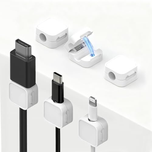 Ztolbriy 6 Pcs Cable Clips, Cable Tidy Clips, Cable Holder Clips for Organizing Wires, for Desk, Nightstand, Charging Cables, HDMI, USB, Audio Cable, Office, Home (White)