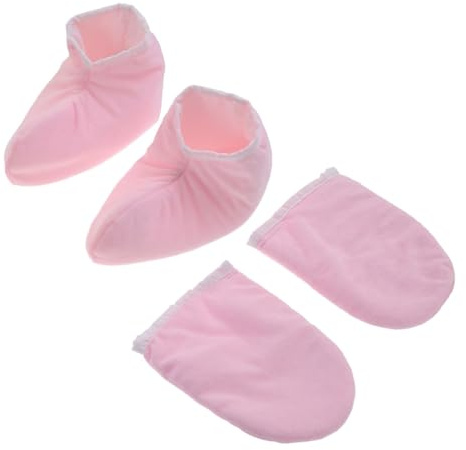 HONITANO 2 Paare Paraffinwachs Handschuhe und Füßlinge Wärme therapiebezüge aus Frottee und Polyester für Paraffinbad Hand Fußpflege Spa Wärmebehandlung Rosa