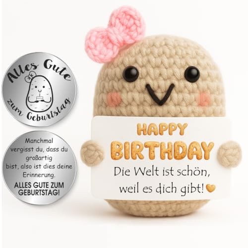 Tixlux Pocket Hug Positive Kartoffel Figur, Handgefertigte Strickwolle Mini Kartoffel Dekorationsfigur mit Glücksbringer (Silber), Geburtstagsgeschenk für Freundin, Kollegen und Familie