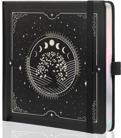 TIEFOSSI Tree of Life Journal, Fyrkantig Prickig Dagbok för Kvinnor och Män, Estetisk Anteckningsbok med 160 Numrerade Sidor, Inbunden Vegansk Läderdagbok med Bokmärke, 160 GSM Tjockt Papper