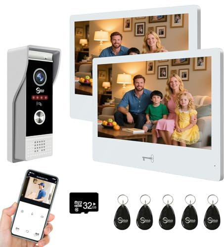 ANJIELO SMART Wired Video Apartment Intercom System,WiFi 10 Inch Touch Monitor,1080P Doorbell Camera Door Phone Kit,Support Motion Detechtion,RFID Card Unlocking for Home (1 Doorbell + 2 Monitor)