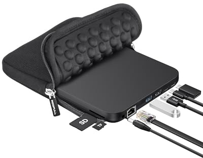 ROOFULL New USB 3.0 External CD DVD Drive with Ethernet Adapter, USB-A/C Ports, SD/TF Card Slot, Carrying Case, USB-C CD DVD Reader Burner Writer Player Optical Disc Drive for Windows & Mac Laptop PC