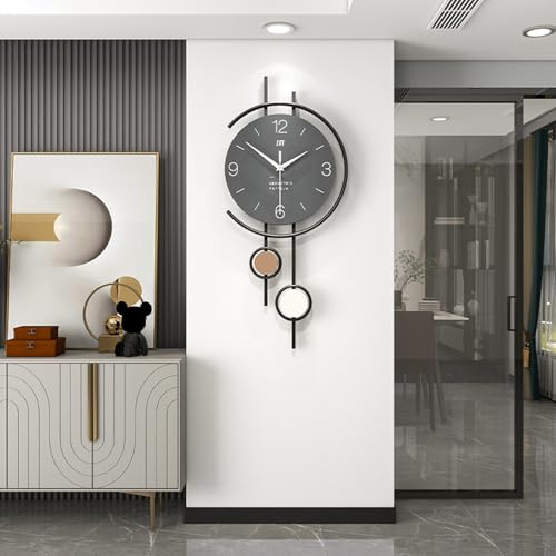 JIUJIUDA Große Schwarz Wanduhr für Wohnzimmer Minimalistisch Dekorative Moderne Metall Wanduhren Lautlos Ohne Tickgeräusche Batteriebetrieben für Küche Büro Schlafzimmer, 31x68cm