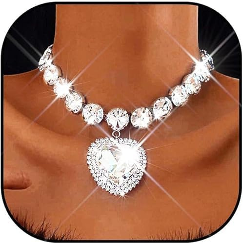 Coshies Rhinestone Choker Necklace Heart Diamond Crystal Neck Jewelry for Women