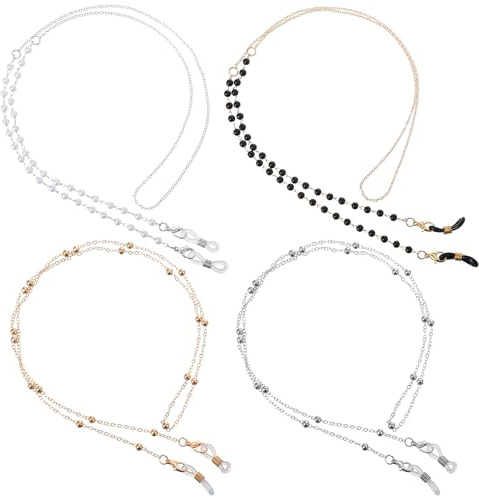 Ouligay 4 Stück Perlen Brillenkette Damen Gold Silber Glasses Chain Modische Brillenketten Dünn Brillenkette Perlen Brillen Kette Brillenband Eyeglass Chain für Brille Brillen Sonnenbrille Mask