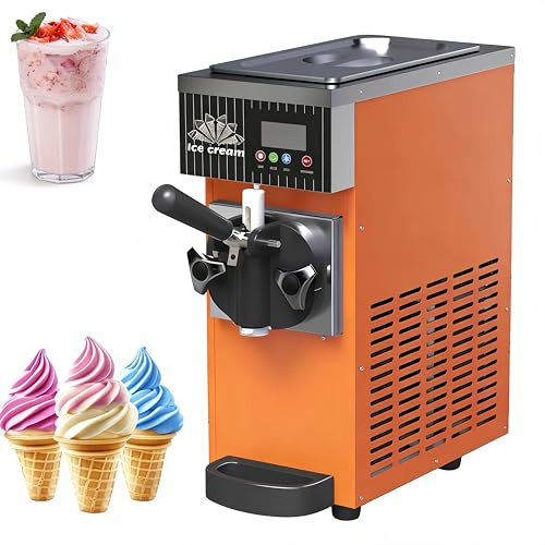 MáQuina Helado,Profesional Heladera Soft Serve,MáQuina de Helado de Un Solo Sabor, Rendimiento de 7,5 L/H, Preenfriamiento,Autolimpieza,Panel LCD para El Hogar Y Negocios. Orange
