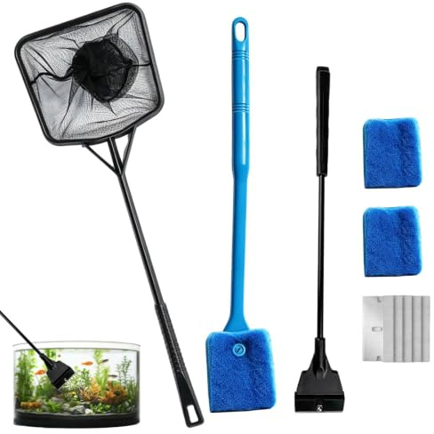MFSKJELF 10 Pcs Aquarium Algae Scraper Tool Set, Detachable Handle Fish Tank Cleaner with 5 Replacement Blades, Adjustable Glass Tank Algae Scraper for Glass Tanks Cleaning and Maintenance