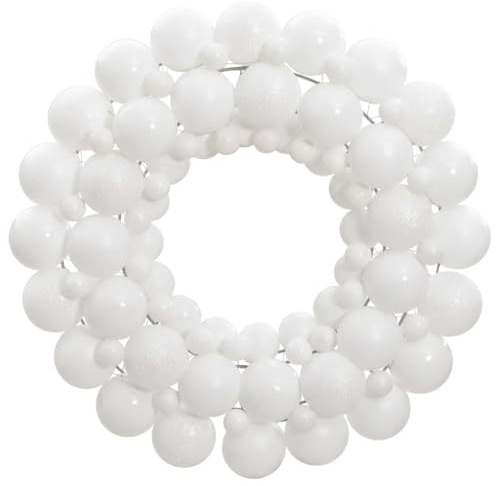 Runheo Weihnachtskranz Weiß 45 cm aus Polystyrol mit 82 Kugeln in 3 Größen, ideal als Haustürdeko, Kamin- und Wandschmuck zur Advents- und Wintersaison