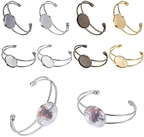 PH PandaHall 10pcs Armband Einstellbare Messing Tablett Lünette Armbänder Blank Cabochon Tablett Armreifen 25mm Einstellungen für Schmuck Herstellung Armbänder DIY Handwerk