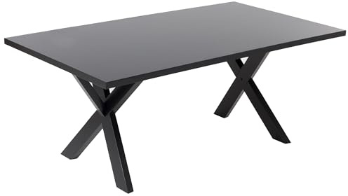 Beliani Moderner Esszimmertisch gekreuzte Tischbeine MDF-Platte schwarz Lisala