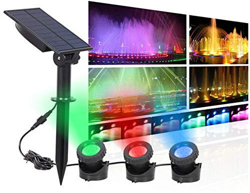 XUNATA Solar LED Unterwasser Spotlight RGB-Farbwechsel Wasserdicht Teichlichter Aquarium Beleuchtung Solarlampe Unterwasserstrahler für Garten, Brunnen, Terrasse, Liegewiese (3 Lichter)