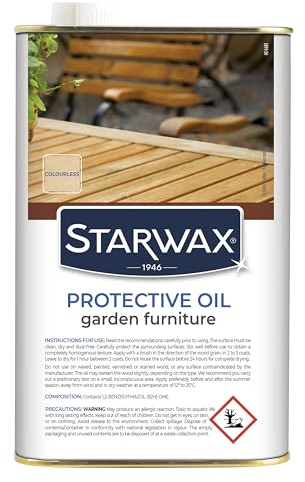 STARWAX Huile protectrice pour mobilier de Jardin 1L incolore | Nourrit et protège bois exotiques et européens, anti-tache anti-graisse, barrière anti-UV, aspect mat, rendement 15m²/L