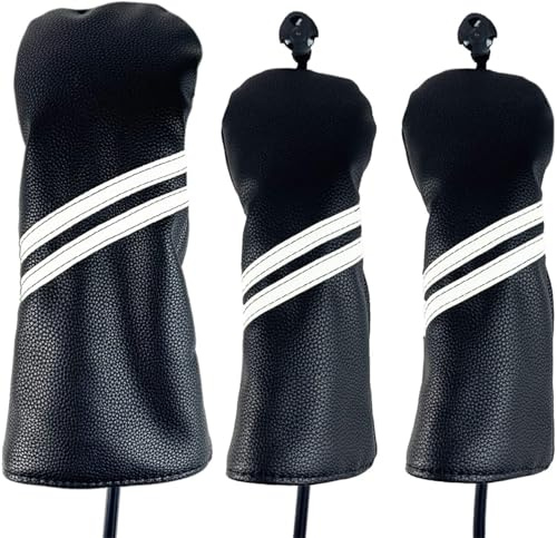 Mykepoda 3Pcs Black Golf Head Covers for Driver & Fairway Woods Wood Club Headcovers 135 Golf Covers