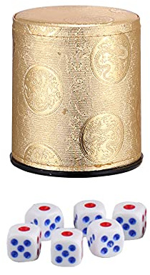 1 Set Dice Cup Dice Cups Dice Shaker Gift Pub Flat Top Little Golden Dragon Style Leather Plastic With 6 Pcs Dice